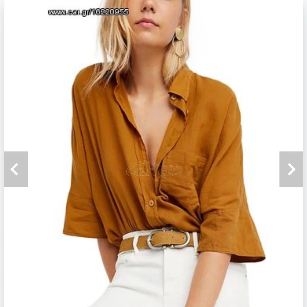 Free People Button Front Womens Small  Raw Hem Rust Best Of Me Top